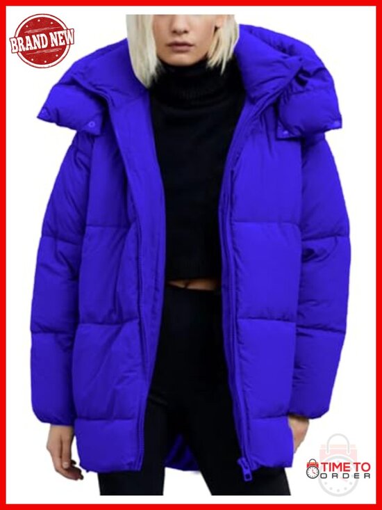 Jackets & Blazers - Hooded Quilted Puffer Jacket Mid-Length Padded Warm Winter Heavyweight Coat